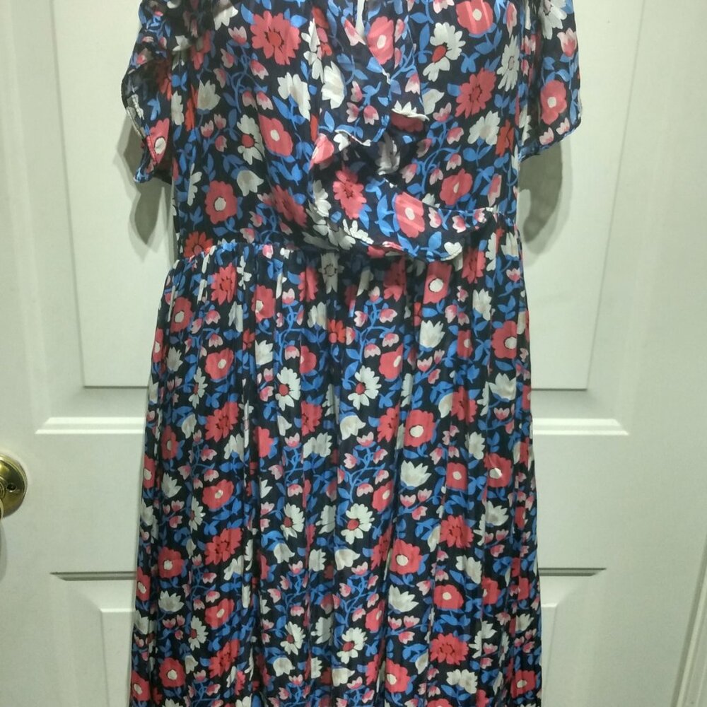 KATE SPADE NEW YORK MIDI DRESS NAVY RED WHITE V NECK SLEEVELESS SIZE 6 - Picture 2 of 13